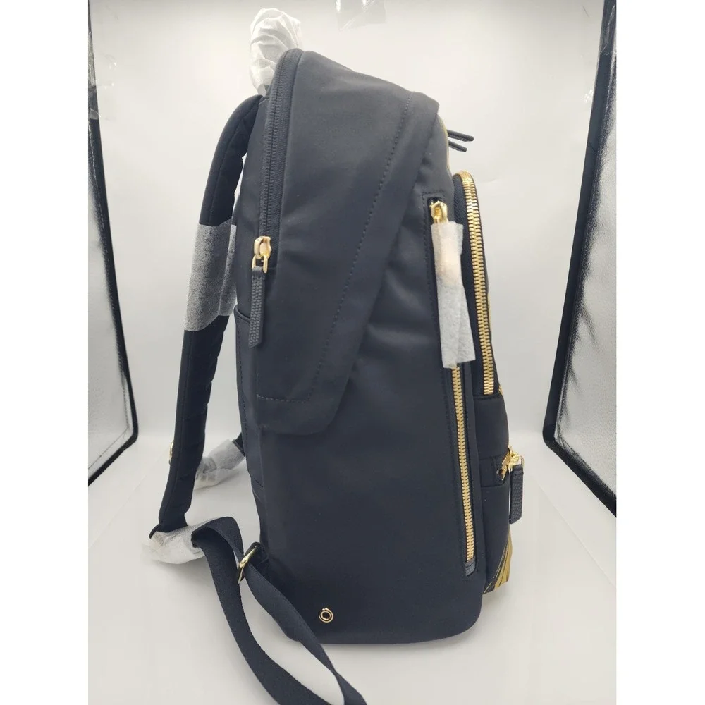 NWT Tumi Blk Voyageur Halsey 14.5 in Gold Sroke Backpack Carry On Laptop Travel